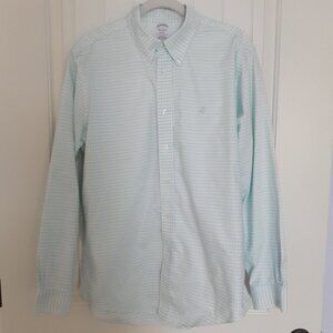 Brooks Brothers Regent Supima Button Down Long Sleeve Shirt Gingham Blue Size L